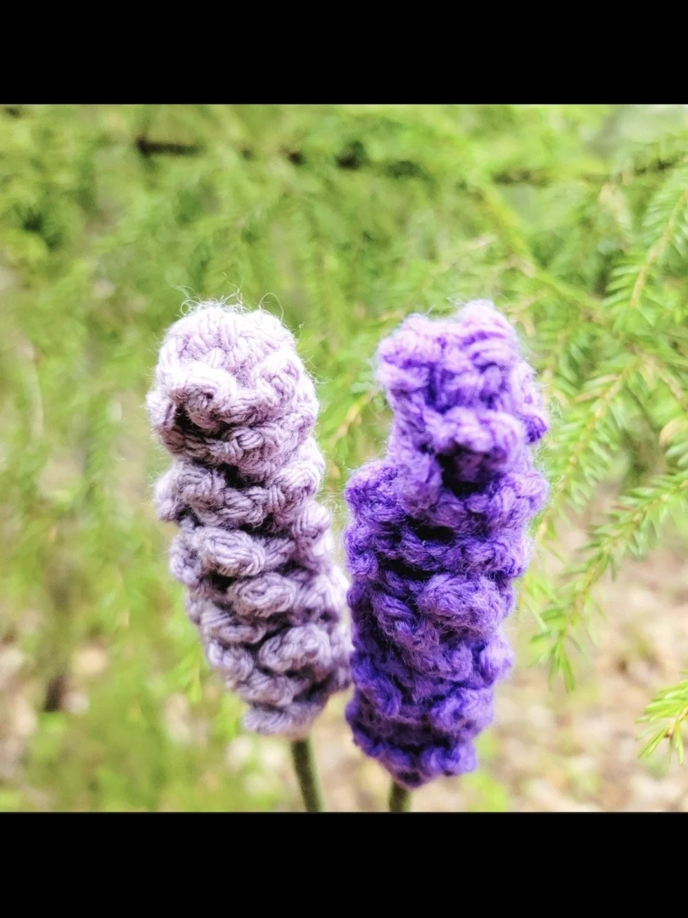 Single stem crocheted purple lavender or lilac flowers - 12